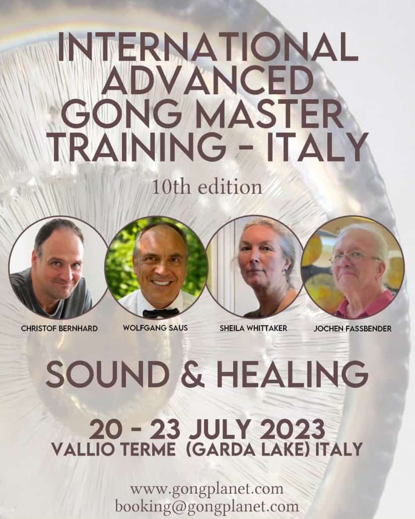 Poster zur Veranstaltung "Internationa advanced gong Master Training Italy am 20.-23.7.2023
