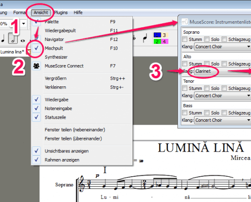 Chornoten einstudieren mit MuseScore