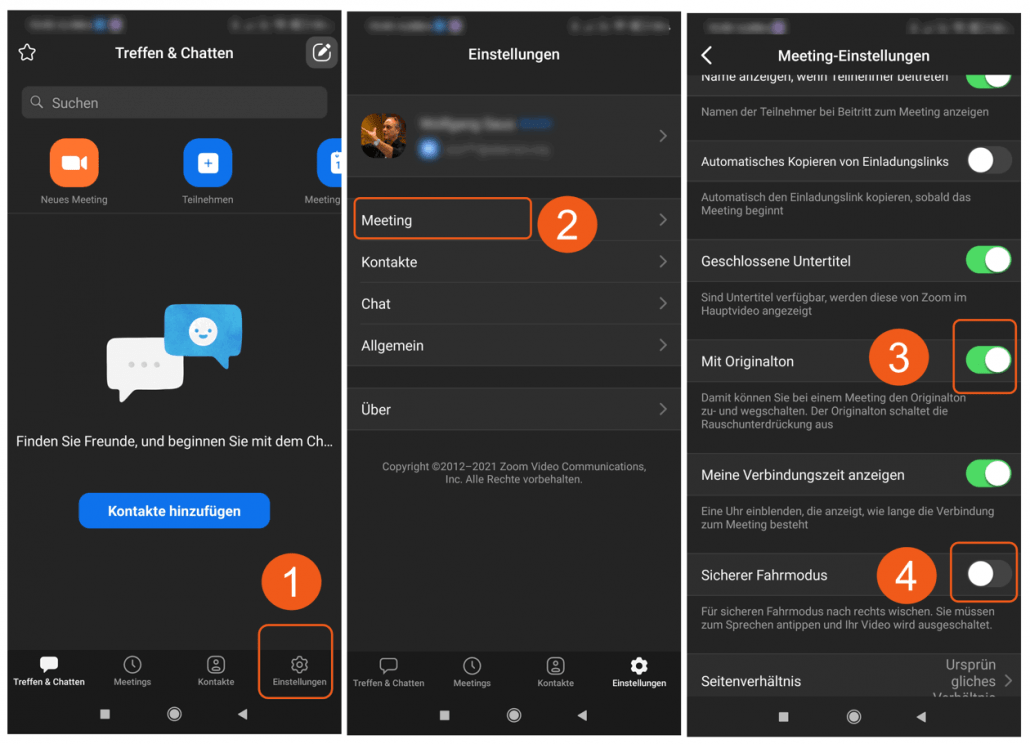 Zoom Mobile App - Einstellungen für Gesang