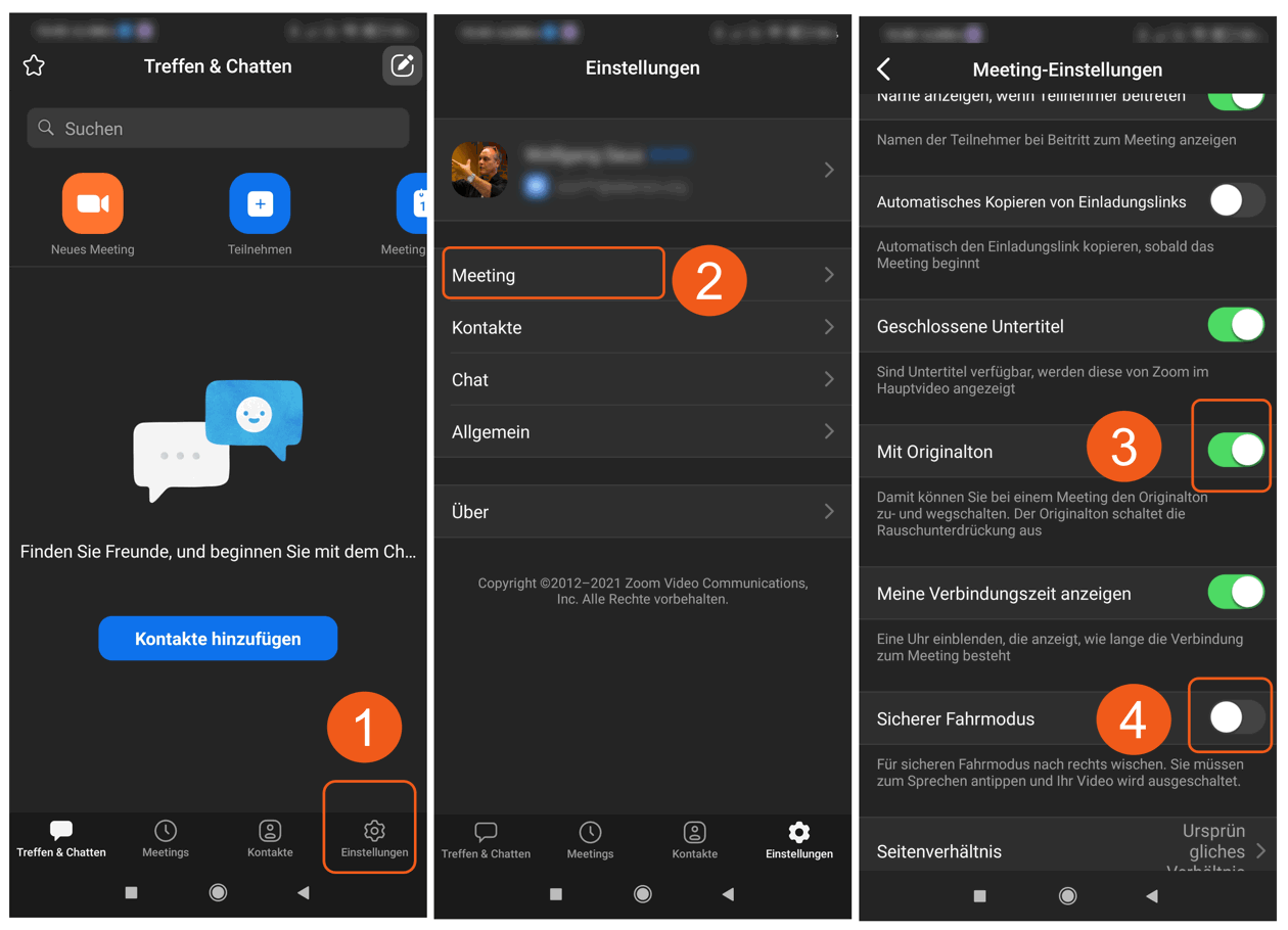 Zoom Mobile App - Einstellungen für Gesang